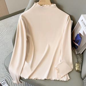 가을 겨울 플리스 안감 패션 빅사이즈 탑 2026 플러스 사이즈 여성용 긴팔 터틀넥 벨벳 베이스 티셔츠