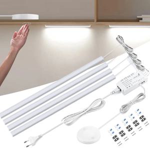 1-6PCS 세트 LED 캐비닛 바 램프 EU 220V 디밍이 가능한 터치/핸드 스윕 센서 스위치가 있는 통합 조명 25mm 보드 관통 가능