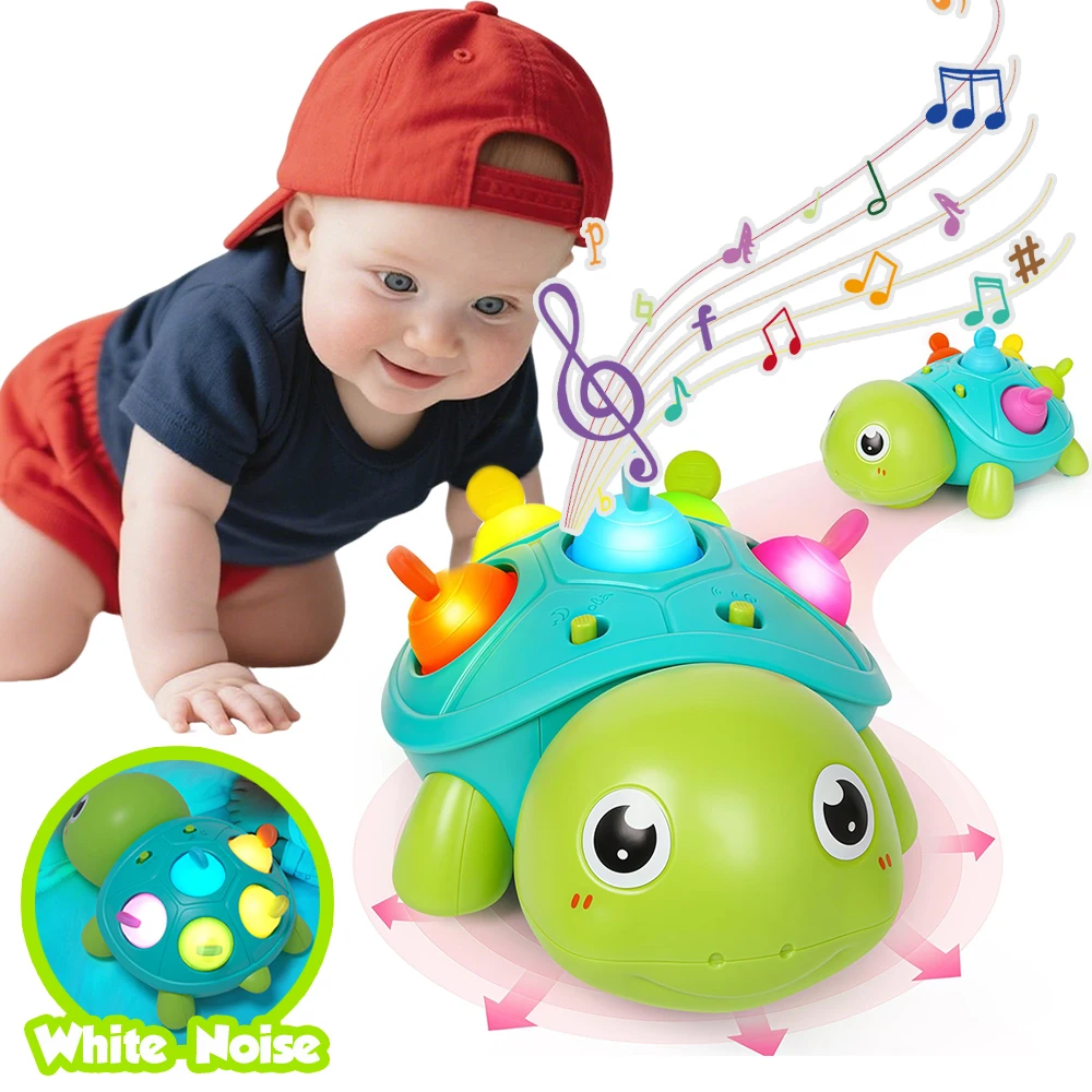 조명과 소리가 나는 아기 음악 거북이 장난감 |   크롤링, 360 °   바퀴, 그라데이션 조명 |   손가락으로 누르는 버블, 배 시간 놀이용 장난감