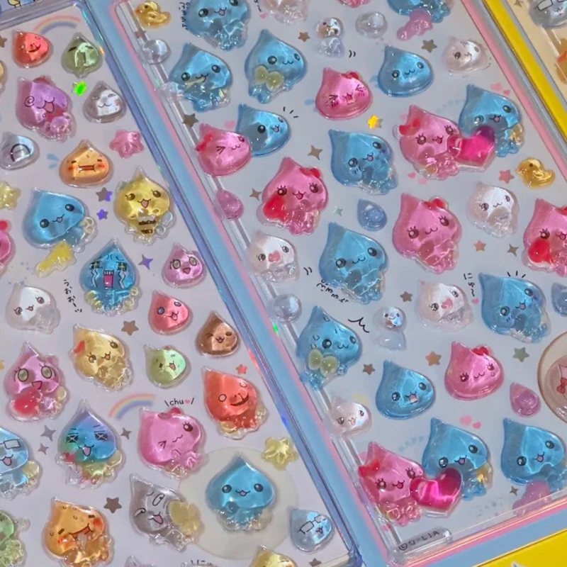 재고 있음 3D 크리스탈 솔리드 스티커 귀여운 작은 물방울 릴리프 스티커 DIY 휴대폰 케이스 다이어리 정교한 스티커 어린이용