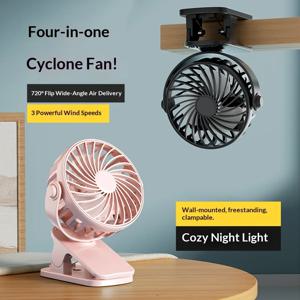 홈피쉬 휴대용 충전식 클립 팬 720 °   야외 캠핑용 야간 조명 공기 냉각기가 있는 회전식 걸이형 선풍기