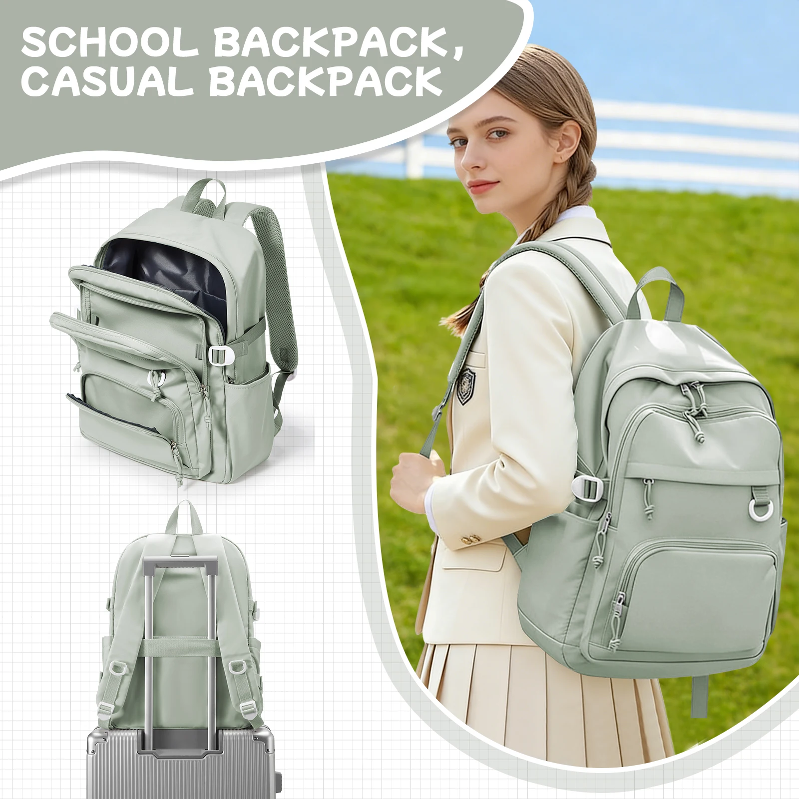 중고등학생 배낭, 남학생 여학생용 대용량 학교 배낭, 학생 야외 여행용 소프트 컴퓨터 가방