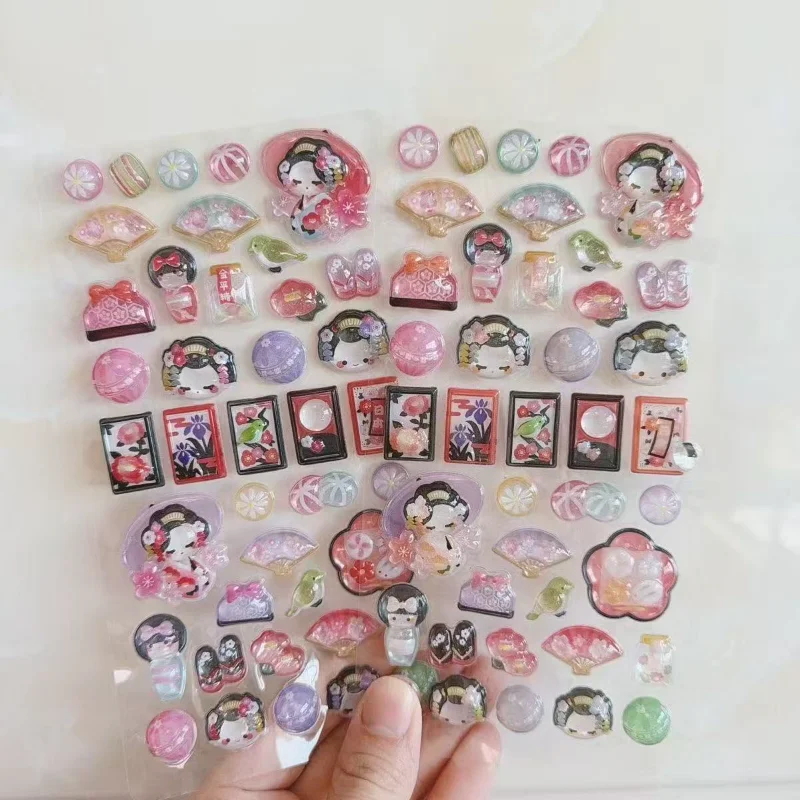 일본 스타일 기모노 성인용 향수 일러스트 시리즈 레트로 문구 릴리프 스티커 3D 입체 휴대폰 케이스 장식