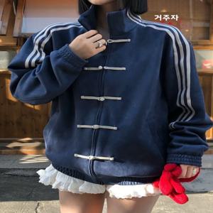 블루 화이트 스플라이스 삼봉 스탠드 칼라 자켓 남성용 봄 인기 신상 중국풍 버튼 고급 당나라 의상 상의