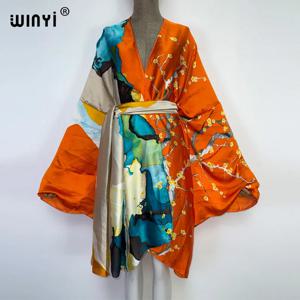 2022 WINYI 여름 비치웨어 수영복 커버 kaftan sweet lady boho 카디건 스티치 셀프 벨트 섹시한 휴일 긴 소매 기모노