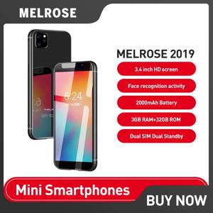 Melrose 2019 미니 폰 4G LTE 스마트폰 안드로이드 듀얼 SIM 카드 슈퍼 3.4인치 울트라 슬림 휴대폰 2000mAh 얼굴 인식