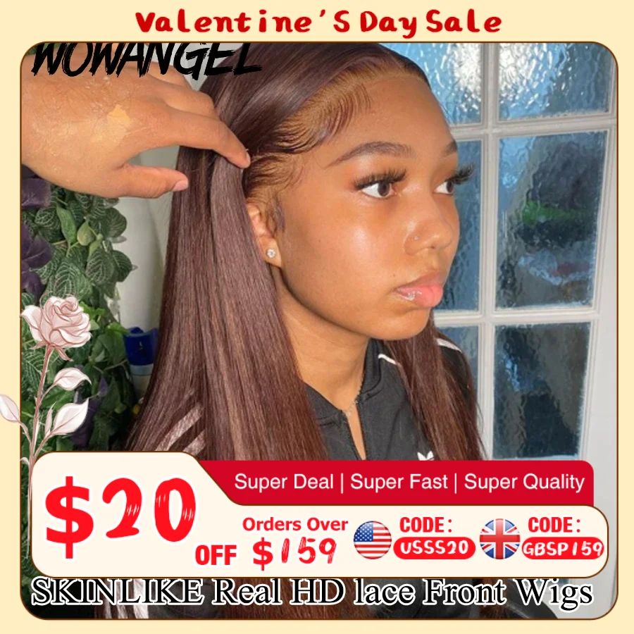 와우 엔젤 초콜릿 브라운 컬러 13x6 HD 레이스 프론트 가발 스트레이트 가발 글루리스 인간의 머리 가발 Weargo 가발 여성용 멜트 스킨