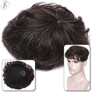 TESS 남성 헤어 교체 시스템 35g 남성 Toupee 16x19cm 인간의 머리 가발 남성 모세관 보철물 남성 클립 헤어 익스텐션