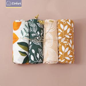Elinfant 4PCS 선물 세트 인기있는 디지털 인쇄 대나무 면화 모슬린 Swaddle 담요 120*110cm 신생아 아기 목욕 타올 랩