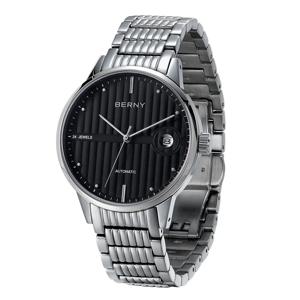 버니 오토매틱 손목시계 남녀공용, 셀프 와인딩 기계식 럭셔리 커플 시계, 사파이어 스테인리스 스틸, 미요타 9015 시계, 5ATM