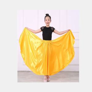 1 개/몫 어린이 밸리 댄스 스커트 소녀 새틴 솔리드 댄스 360 학위 스커트