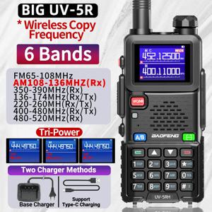 Baofeng UV 5RH 10W 풀 밴드 워키 토키 무선 복사 주파수 유형-C 충전기 업그레이드 된 UV 5R 트랜시버 햄 양방향 라디오