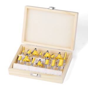 15pcs 6mm 8mm 1/4in 1/2in 생크 라우터 비트 세트 트리밍 스트레이트 비딩 밀링 커터 초경 절단 목공 도구