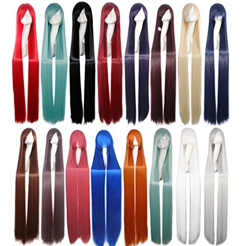 긴 직선 내열성 합성 머리 가발 여성 유니버설 만화 코스프레 가발 애니메이션 의상 파티 가발
