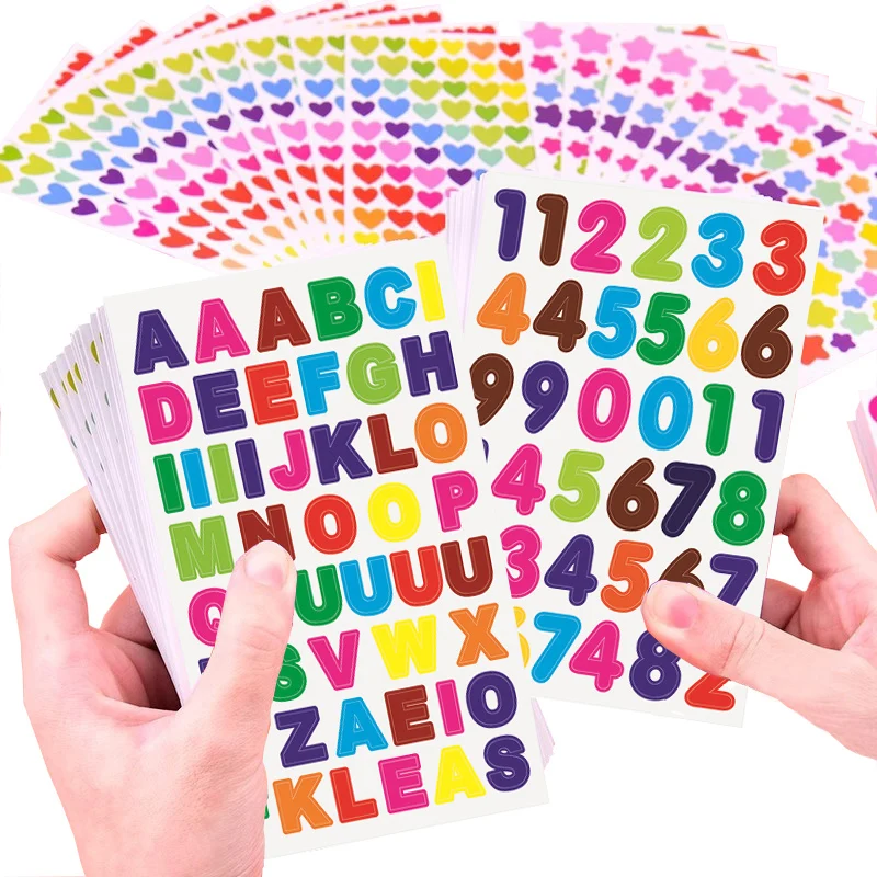 10/20/30/50PCS 숫자 문자 점 하트 스타 어린이 컬러 스티커 종이 장난감 앨범 일기 장식 액세서리 스티커