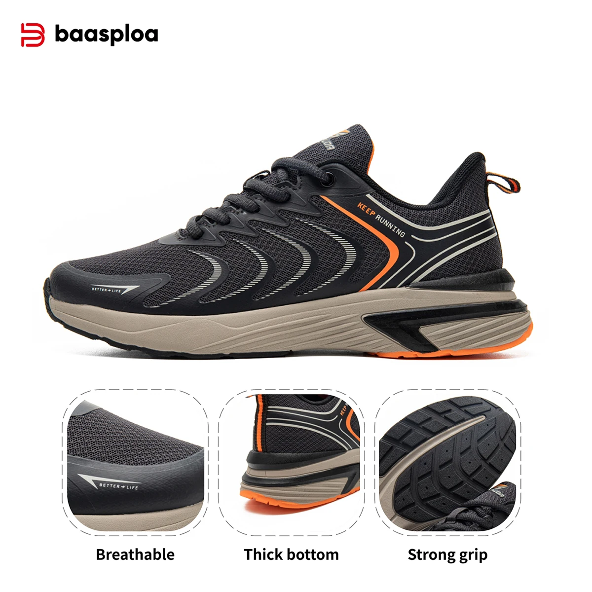 Baasploa 남성용 운동화 캐주얼 경량 메쉬 통기성 운동화 남성 야외 미끄럼 방지 내마모성 스포츠 신발