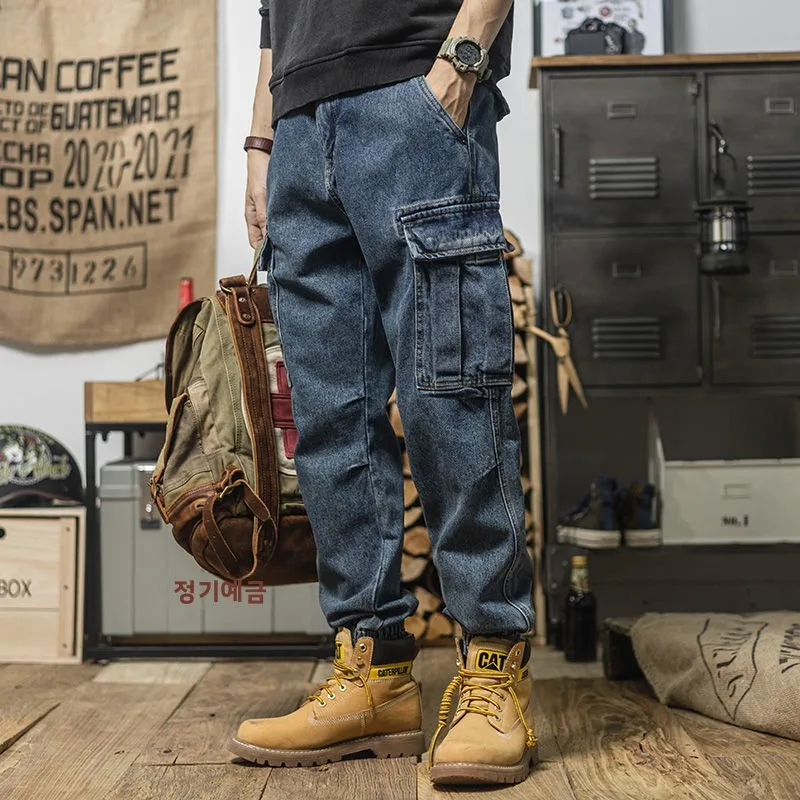 두꺼운 순면 작업 청바지 남성용 봄 가을 겨울 화상 방지 노동 보호 내마모성 루즈핏 바지
