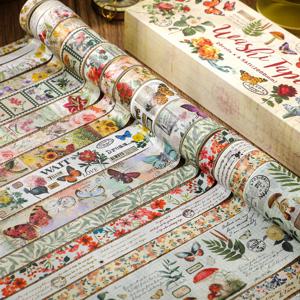 20롤 빈티지 와시 테이프 세트 나비 꽃 식물 마스킹 테이프(3롤 브론징 테이프) 스크랩북 용품