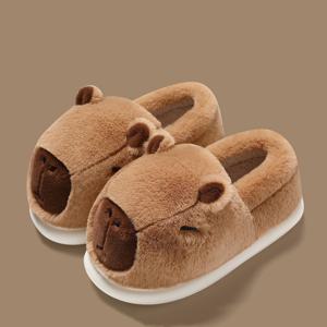 겨울 따뜻한 3D capybara 만화 모피 여성 플러시 슬리퍼 두꺼운 모피 발목 랩 남자 레이디 커플 홈 코튼 신발