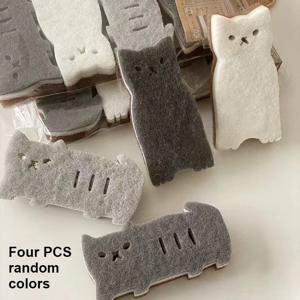 4개 세트 고양이 주방 스펀지, 두꺼운 내구성 있는 설거지 청소 도구, 귀여운 고양이 디자인, 긁힘 방지 스크러버, 친환경