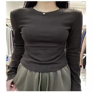 양면 벨벳 긴팔 베이스 셔츠 여성 슬림핏 숏 스타일 이너웨어 티셔츠 퓨어 디자이어 패션 겨울 슬리밍 탑