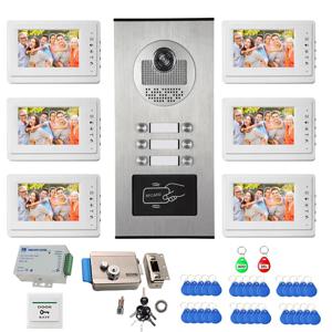 7인치 컬러 카메라 비디오 도어폰 키트 도어벨 인터콤 시스템 RFID 출입 통제 2/3/4/6개 유닛 다세대 아파트용