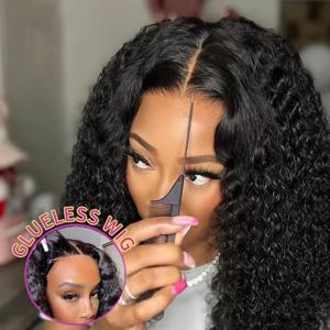 워터 웨이브 글루리스 가발, 프리 컷 레이스 가발, 미리 뽑은 천연 블랙 딥 웨이브 웨어 앤 고, 글루리스 곱슬 인모 가발, 여성용