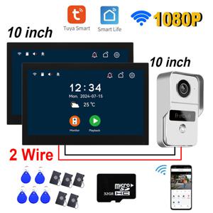 2 와이어 디지털 비디오 인터콤 시스템, 와이파이 모니터, 1080P 도어폰 카메라, 비디오 초인종 카드, 투야 앱 잠금 해제, 2 개, 10 인치, 신제품