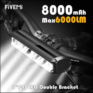 Fivemi 자전거 라이트 전면 6000LM 자전거 라이트, 8000mAh 방수 손전등, USB 충전, MTB 도로 사이클링 램프 액세서리, 5LED