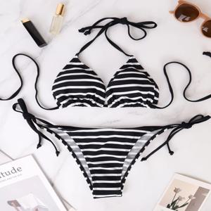 두 조각 세트 삼각형 붕대 여성 Beachwear 여름 섹시한 흑백 줄무늬 비키니 수영복 비치 여성 스타일 비키니