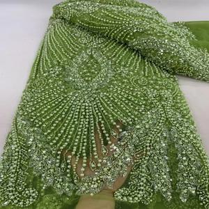 나이지리아산 고급스러운 레이스 원단 2026 럭셔리 레이스 원단 아프리카 스팽글 비즈 튤 원단 5야드 드레스 재봉용
