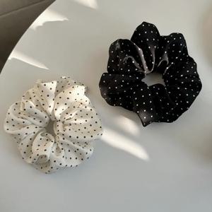 2Pcs 우아한 머리 Scrunchies 여성 미니멀리스트 시뮬레이션 실크 헤어 넥타이 웨이브 포인트 탄성 헤어 루프 포니 테일 헤어 액세서리