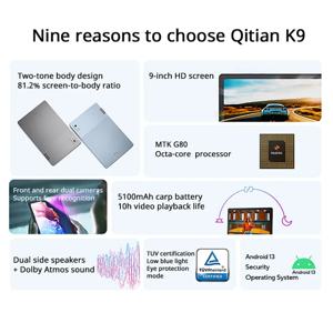 레노버 탭 K9/M9 태블릿 4G LTE+WiFi 글로벌롬 9인치 MTK G80 옥타코어 4GB 64GB 5100mAh 안드로이드 13 돌비 애트모스 사운드 PC 패드