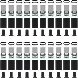 20개 USB 3.1 타입 C 커넥터 24핀 수 플러그 소켓 리셉터클 어댑터 납땜용 와이어 및 케이블 24P PCB 보드 지원 모듈
