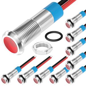 10개 LED 표시등 12V 빨간색 LED 6MM 금속 방수 12볼트 표시등 1/4