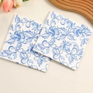 20pcs 33cm 2 레이어 푸른 꽃 인쇄 냅킨 중국 스타일 파란색과 흰색 파티 장식 종이 DIY 데쿠파주 종이