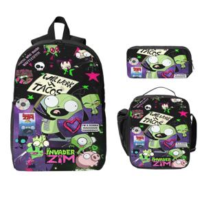 인베이더 짐 애니메이션 스쿨 백 3종 세트 (남아/여아용) + 필통 + 도시락 가방 세트 (초등학생용)