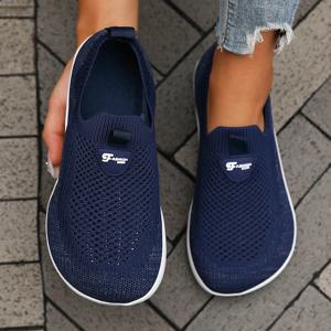 와이드 토 여성 신발 통기성 니트 메쉬 소프트 솔 슬립온 맨발 신발 2025 캐주얼 편안한 와이드 토 워킹 스니커즈