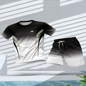 남성 여름 패션 맞춤형 컬러 인쇄 편안한 통기성 라운드 넥 티셔츠 반바지 세트 야외 캐주얼 스포츠웨어