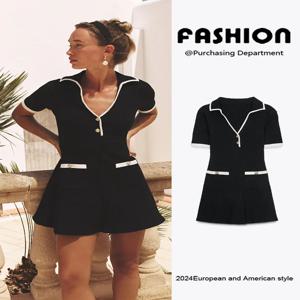 세련된 V넥 미니스커트 드레스, 메탈 버튼, 에스닉 스타일, 여성 신상 여름 의류, 소매 있는 짧은 원피스