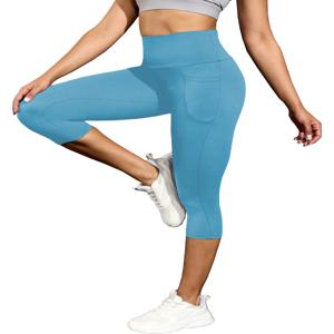 하이웨이스트 포켓 여성용 캐프리 팬츠, 뱃살 보정, 시스루 방지, 운동, 러닝, 요가, 애슬레틱, 푸쉬업, 짐 레깅스