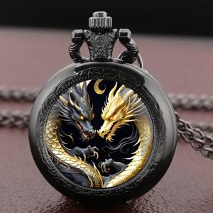 음양 디자인 용 유리 돔 빈티지 쿼츠 회중시계 남녀 펜던트 목걸이 체인 시계 시간 시계 쥬얼리 선물