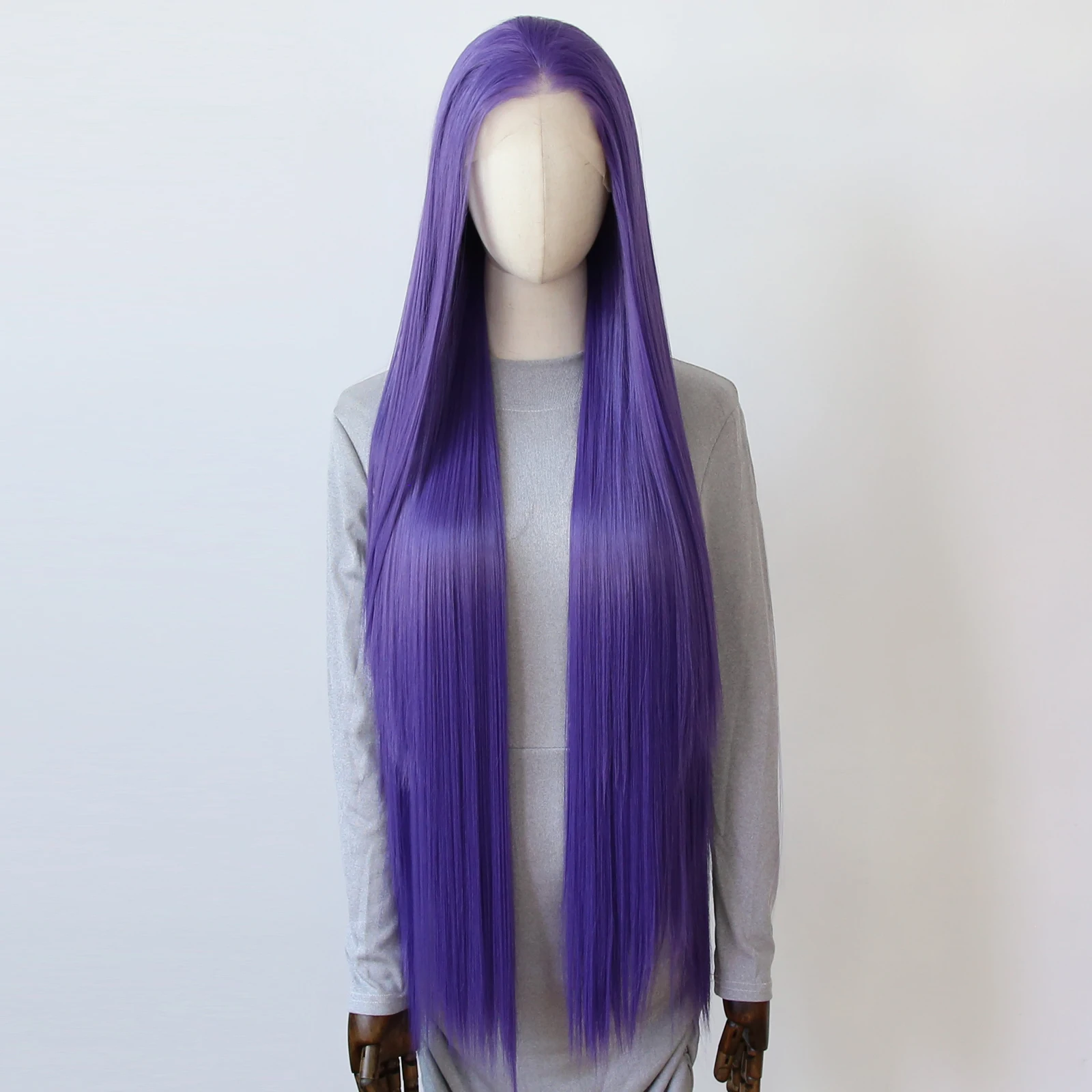 다크 퍼플 합성 레이스 프론트 가발 40인치 롱 스트레이트 가발 비비드 퍼플 레이스 프론트 합성 가발 프리 플러킹 자연스러운 헤어라인