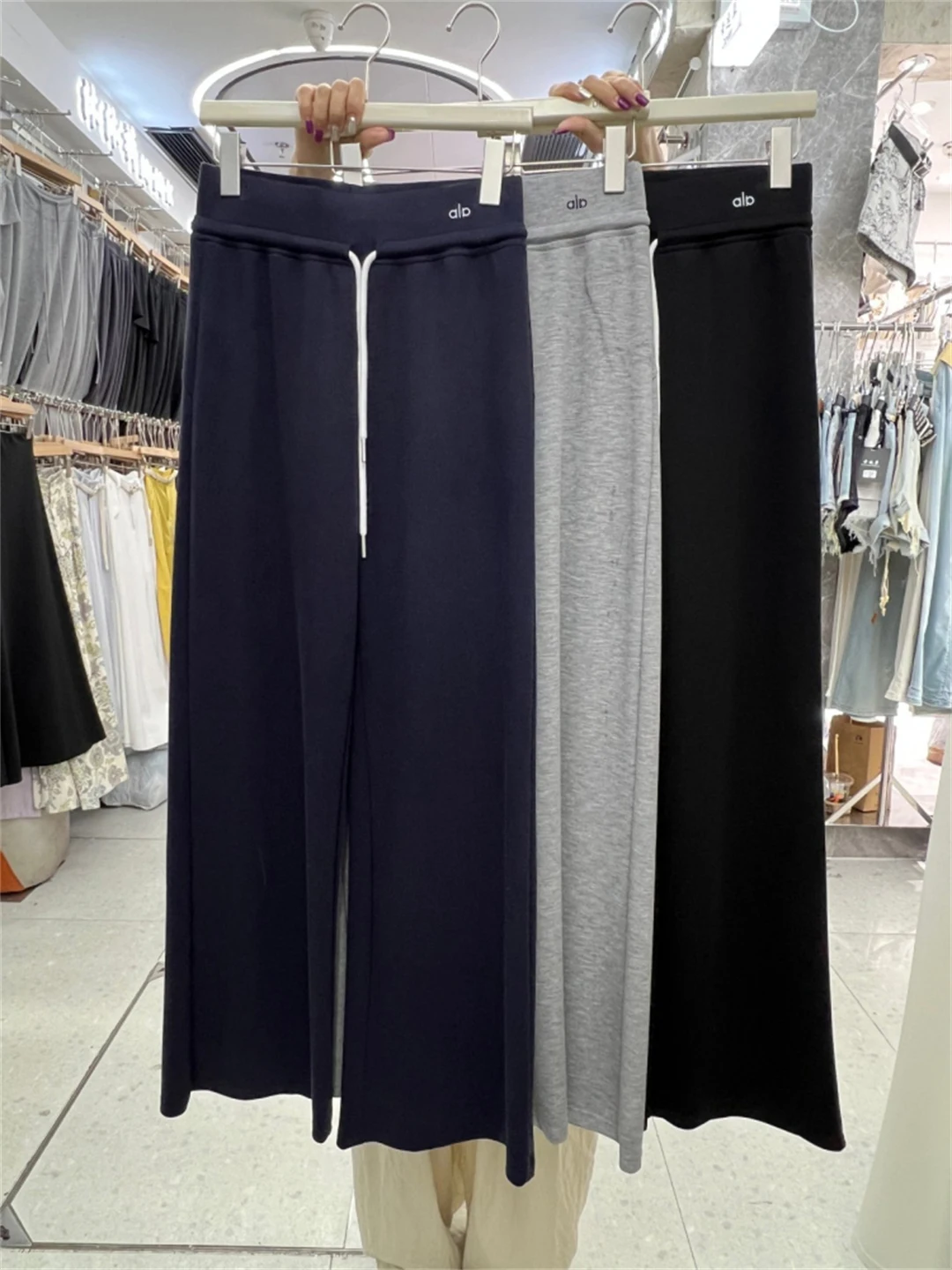 슬리밍 하이웨이스트 드로스트링 캐주얼 팬츠 여성용 2025 신상 드레이프 탄성 편안한 에어 레이어 스트레이트 레그 롱 트라우저