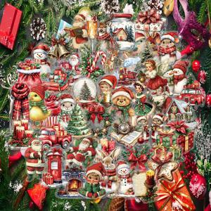 50PCS 크리스마스 축하 만화 아트 애완 동물 스티커 크리 에이 티브 개성 복고풍 재미 눈사람 크리스마스 트리 크리스탈 볼 선물 상자