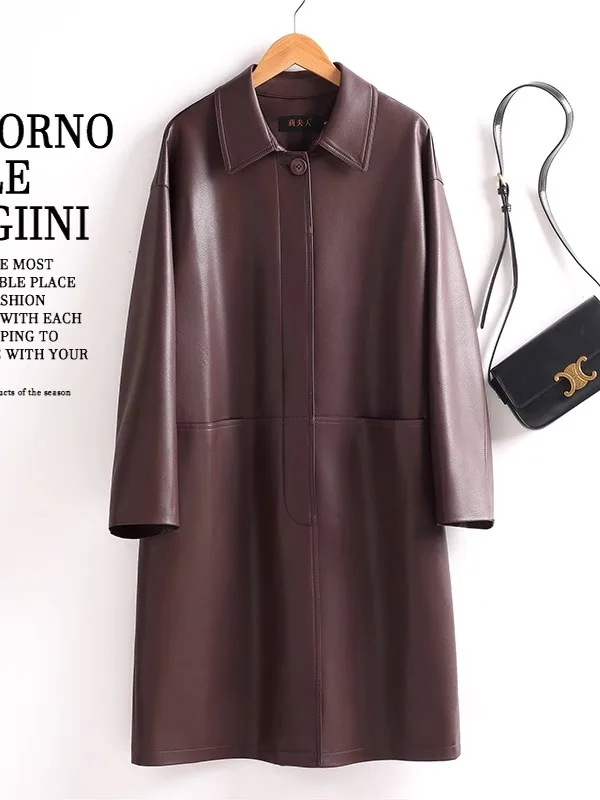 여성용 중간 길이 양가죽 자켓 루즈핏 슬리밍 캐주얼 스타일 가을 신상품 패셔너블 아우터 코트