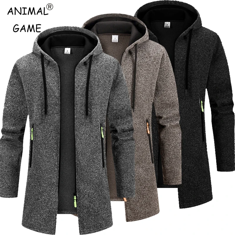 가을 남성용 롱 스웨터 스웨트셔츠 캐주얼 후드 가디건 남성 아우터 라이너 두꺼운 따뜻한 후디 오버사이즈 겨울 탑 재킷