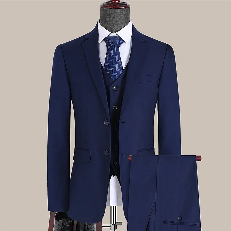 S-7XL 수트 신상 (블레이저+조끼+바지) 한국 스타일 슬림핏 정장 패션 비즈니스 남성 캐주얼 웨딩 신사복