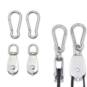2-6PCS M15 스테인레스 스틸 풀리, M5 클라이밍 버클 회전식 로프가 있는 단일 풀리, 리프팅 도구
