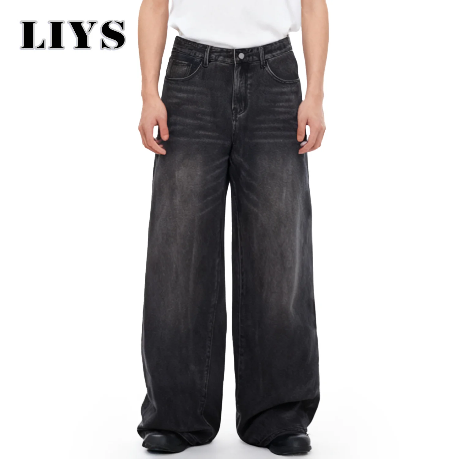 사계절 남성용 청바지 한국 버전 학생 캐주얼 팬츠 미국 레트로 그레이 블랙 루즈 와이드 레그 진 배기 남성 데님 팬츠